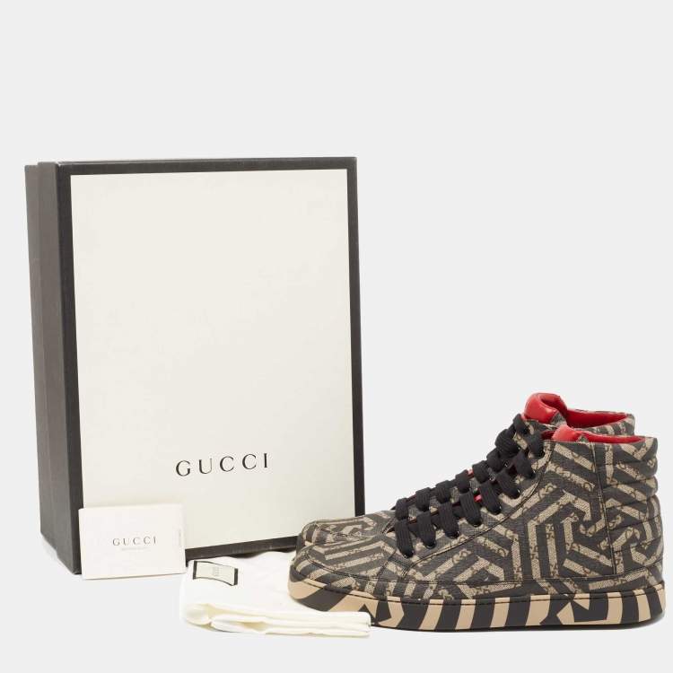 Pre Owned Gucci Black/Beige GG Supreme Canvas Caleido High Top Sneakers Size 46