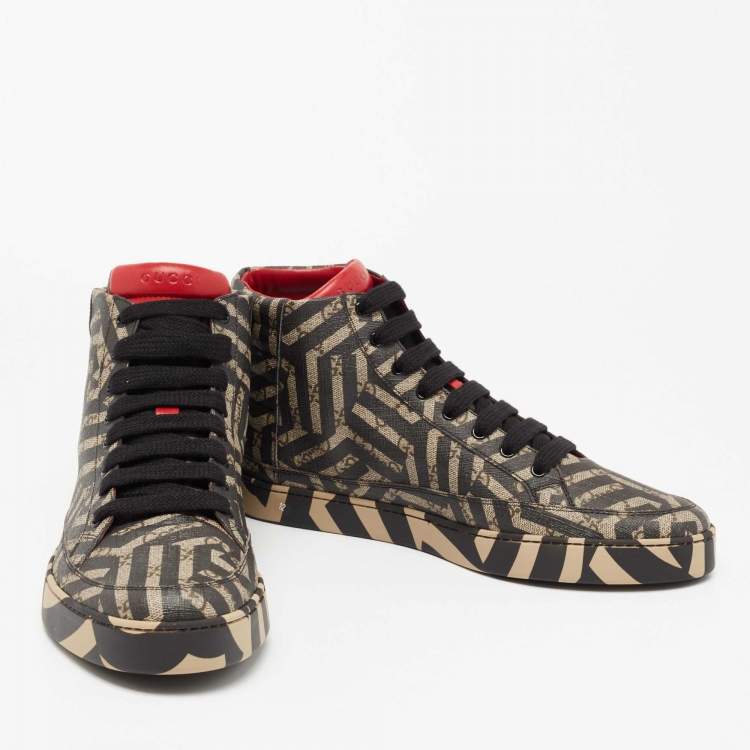 Pre Owned Gucci Black/Beige GG Supreme Canvas Caleido High Top Sneakers Size 46
