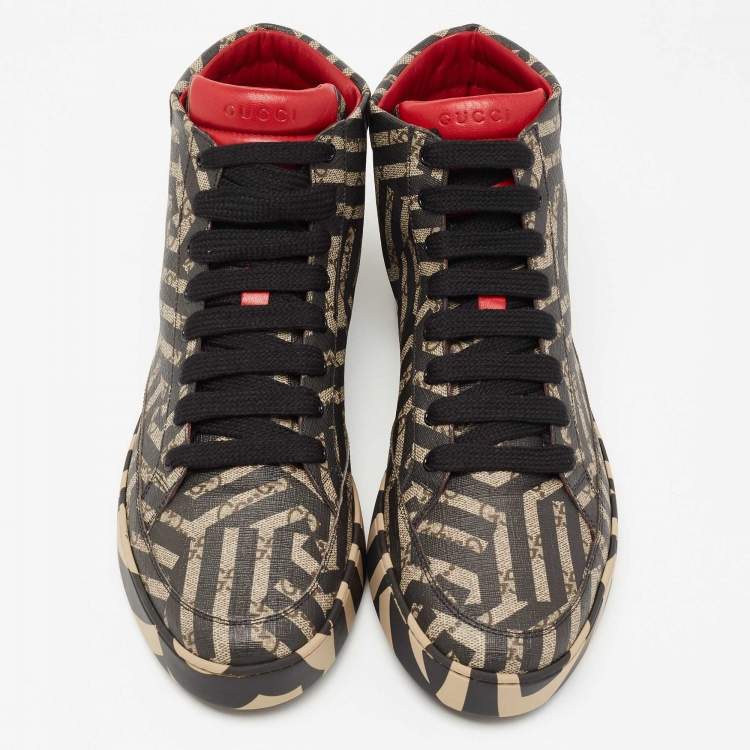 Pre Owned Gucci Black/Beige GG Supreme Canvas Caleido High Top Sneakers Size 46