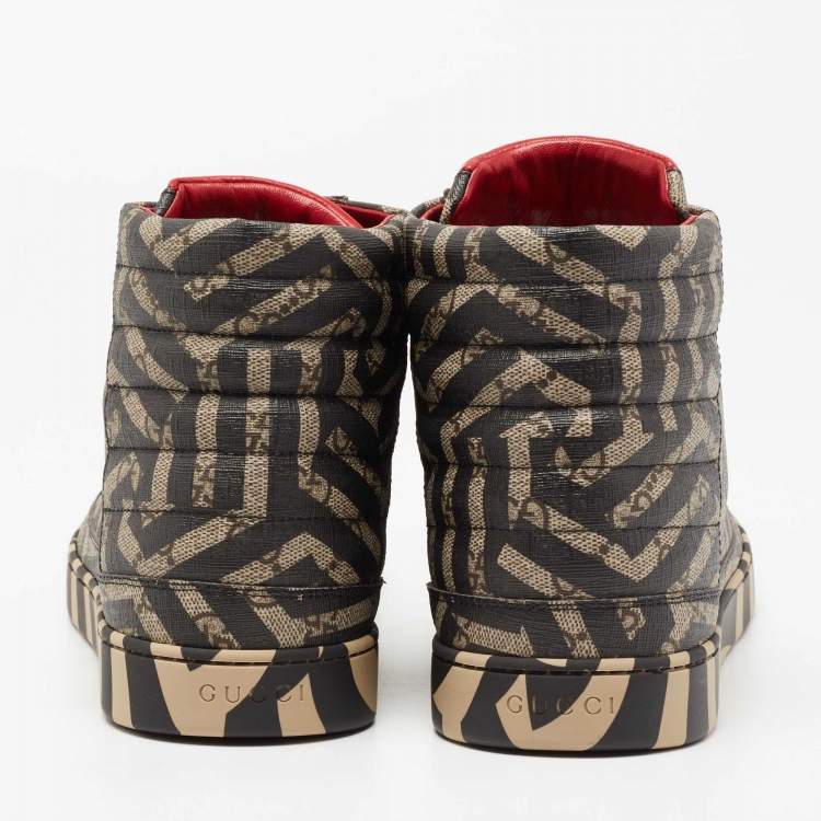 Pre Owned Gucci Black/Beige GG Supreme Canvas Caleido High Top Sneakers Size 46