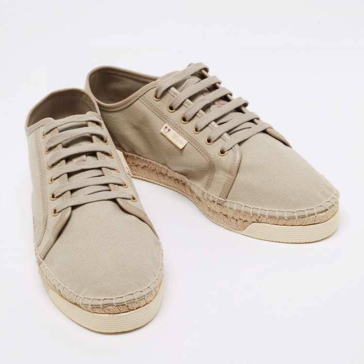 Pre Owned Gucci Green Canvas Evissa Espadrilles Lace Up Sneakers Size 42.5