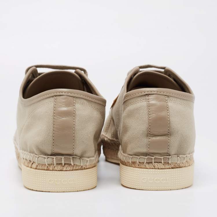 Pre Owned Gucci Green Canvas Evissa Espadrilles Lace Up Sneakers Size 42.5