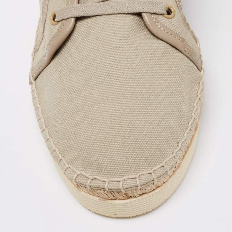 Pre Owned Gucci Green Canvas Evissa Espadrilles Lace Up Sneakers Size 42.5