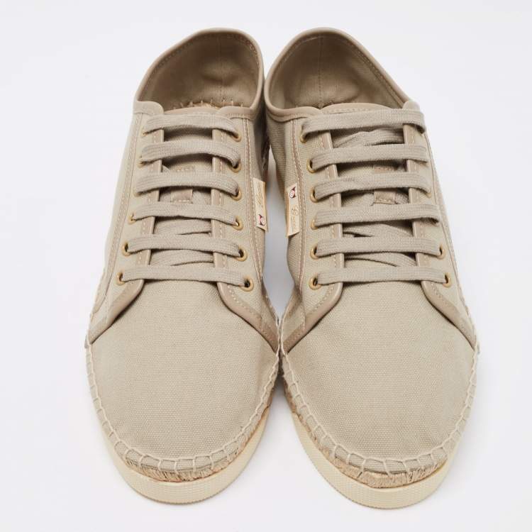 Pre Owned Gucci Green Canvas Evissa Espadrilles Lace Up Sneakers Size 42.5