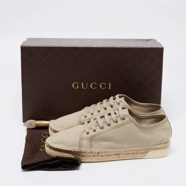 Pre Owned Gucci Green Canvas Evissa Espadrilles Lace Up Sneakers Size 42.5
