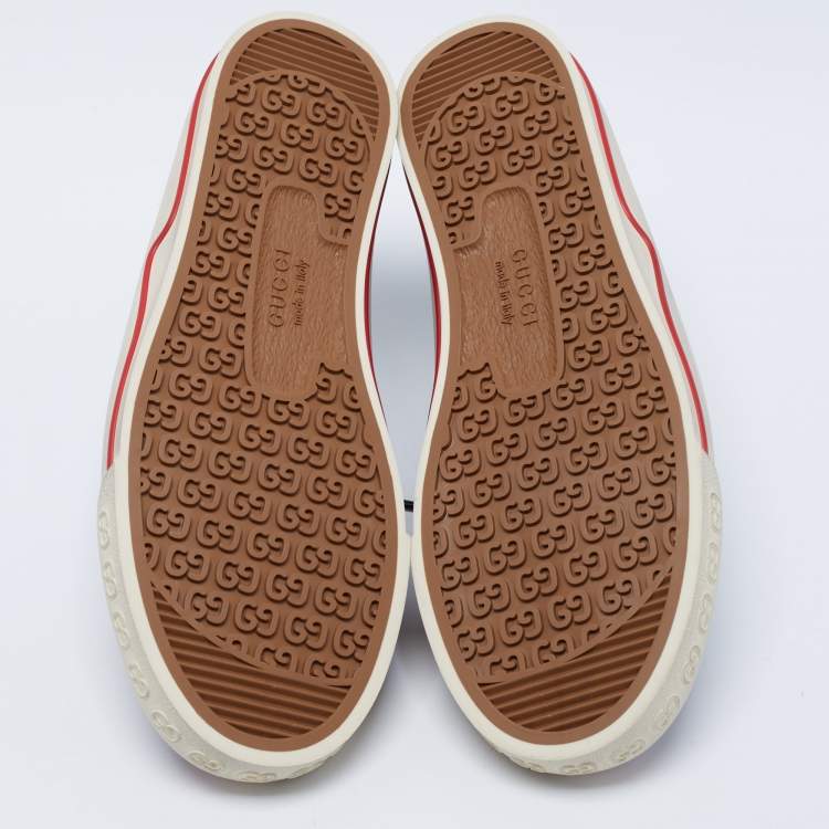 Pre Owned Gucci Blue Canvas Web Detail Tennis Low Top Sneakers Size 41.5