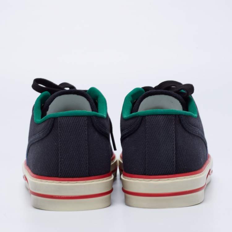 Pre Owned Gucci Blue Canvas Web Detail Tennis Low Top Sneakers Size 41.5