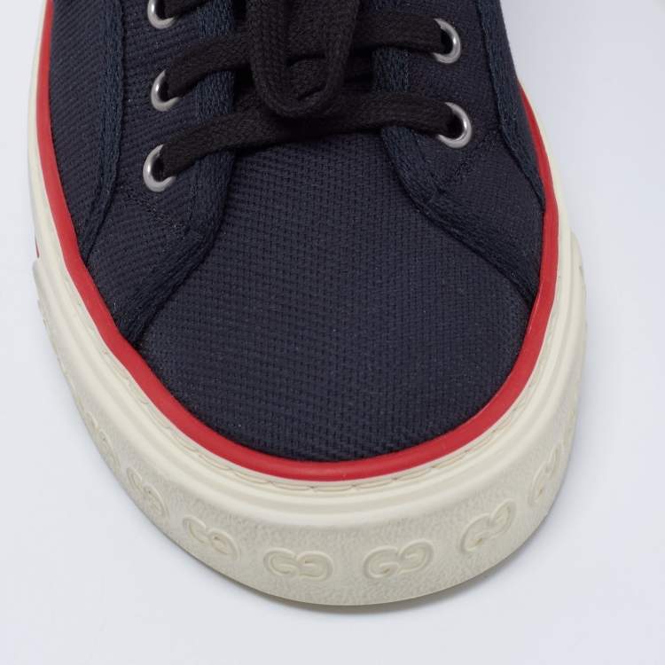 Pre Owned Gucci Blue Canvas Web Detail Tennis Low Top Sneakers Size 41.5