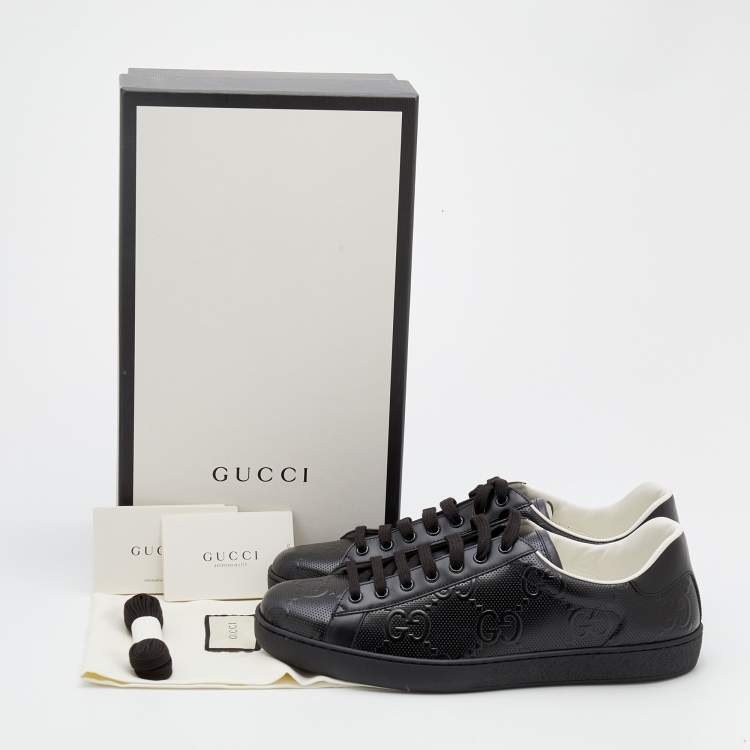 Pre Owned Gucci Black Perforated GG Embossed Leather Ace Low Top Sneakers Size 44