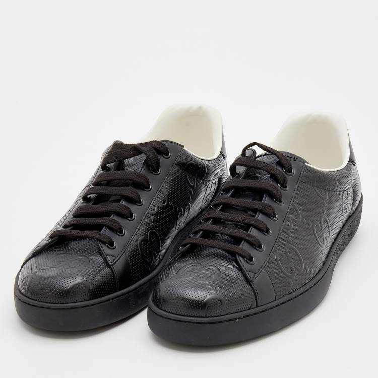 Gucci Black Leather Snake Print Ace Sneakers Size 44 Gucci