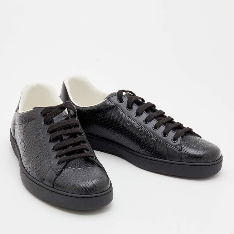 Pre Owned Gucci Black Perforated GG Embossed Leather Ace Low Top Sneakers Size 44