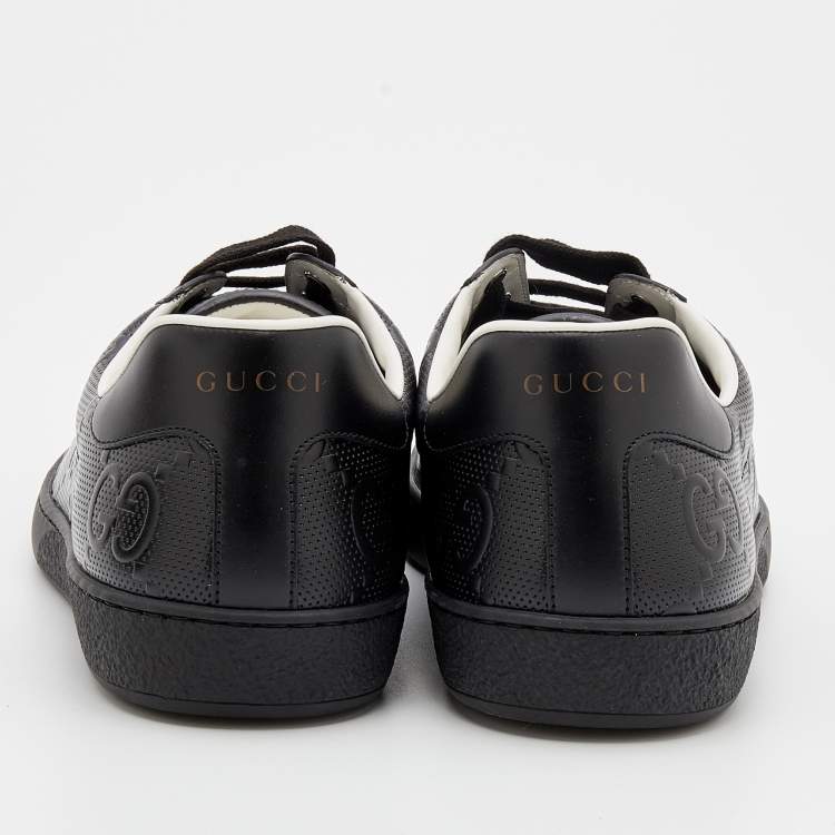 Pre Owned Gucci Black Perforated GG Embossed Leather Ace Low Top Sneakers Size 44