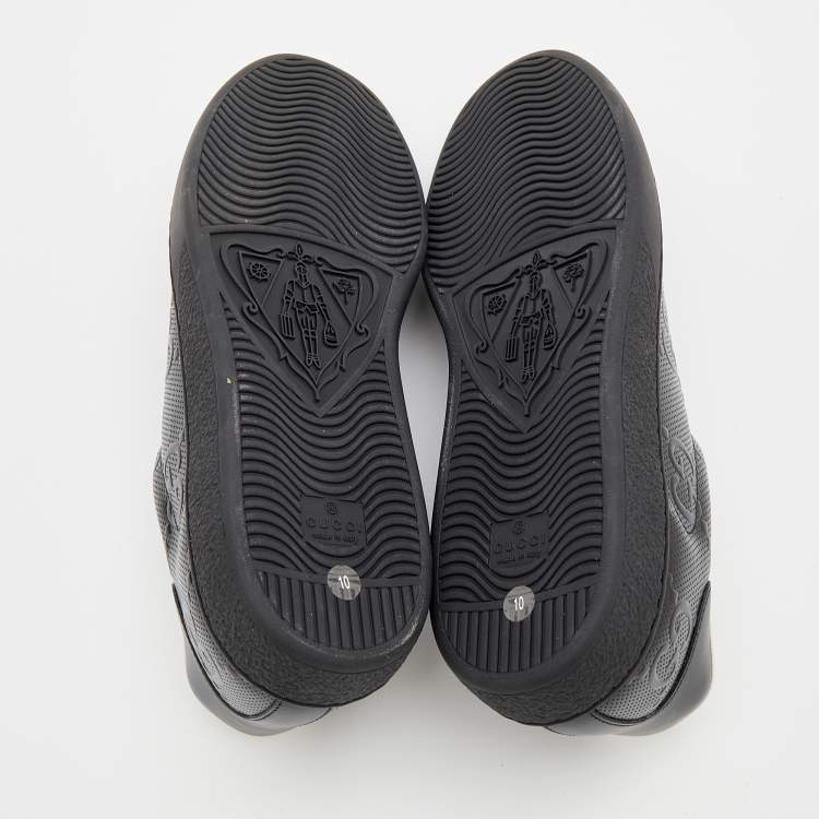 Pre Owned Gucci Black Perforated GG Embossed Leather Ace Low Top Sneakers Size 44