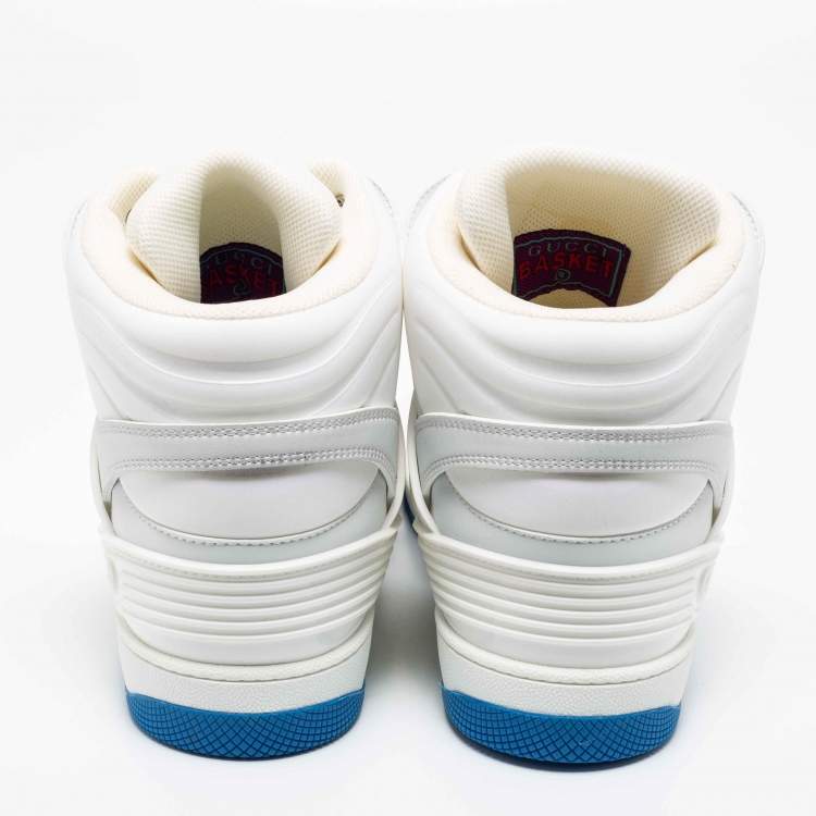Pre Owned Gucci Grey/White Leather And Fabric Basket Ball High Top Sneakers Size 42 