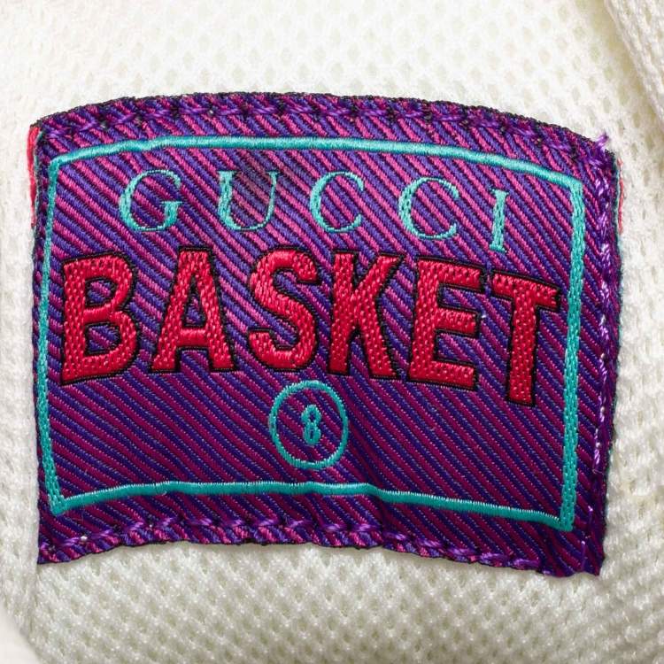 Pre Owned Gucci Grey/White Leather And Fabric Basket Ball High Top Sneakers Size 42 