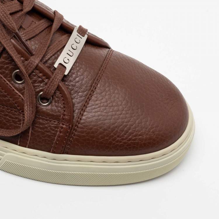 Pre Owned Gucci Brown Leather Miro Soft Low-Top Sneakers Size 44