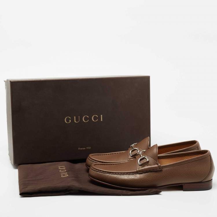 Pre Owned Gucci Brown Leather Horsebit  Loafers Size 42