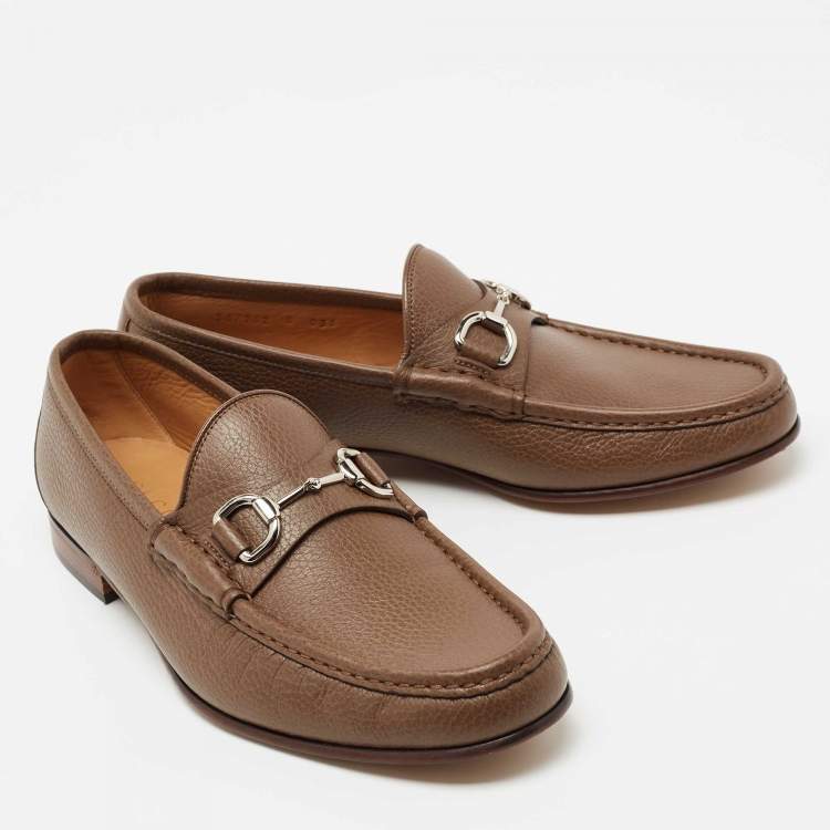 Pre Owned Gucci Brown Leather Horsebit  Loafers Size 42