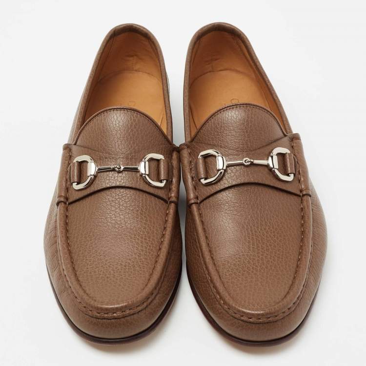 Pre Owned Gucci Brown Leather Horsebit  Loafers Size 42