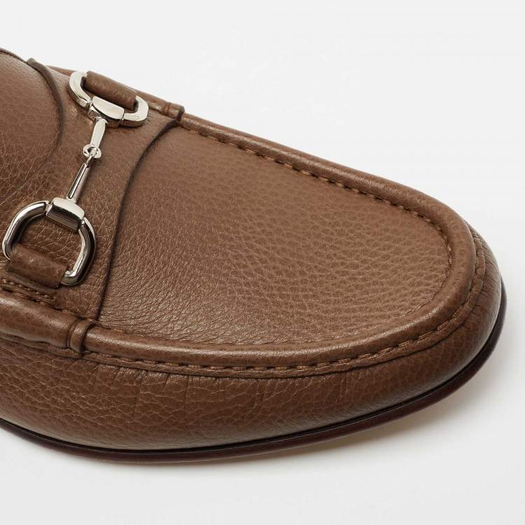 Pre Owned Gucci Brown Leather Horsebit  Loafers Size 42