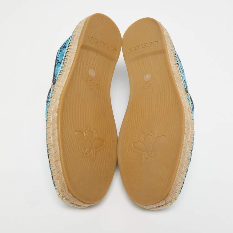 Pre Owned Gucci Blue  GG Canvas And Leather Slip On Espadrille Flats Size 41