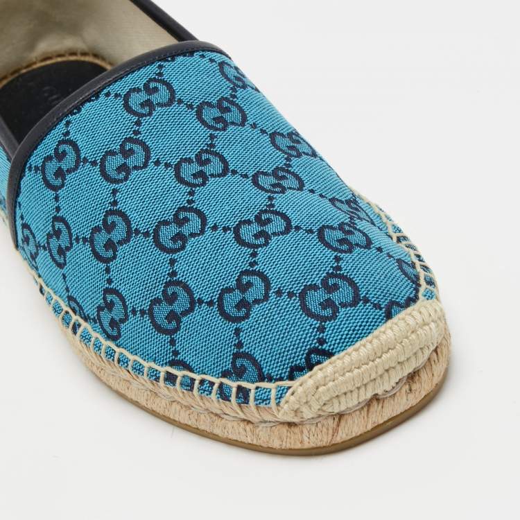 Pre Owned Gucci Blue  GG Canvas And Leather Slip On Espadrille Flats Size 41