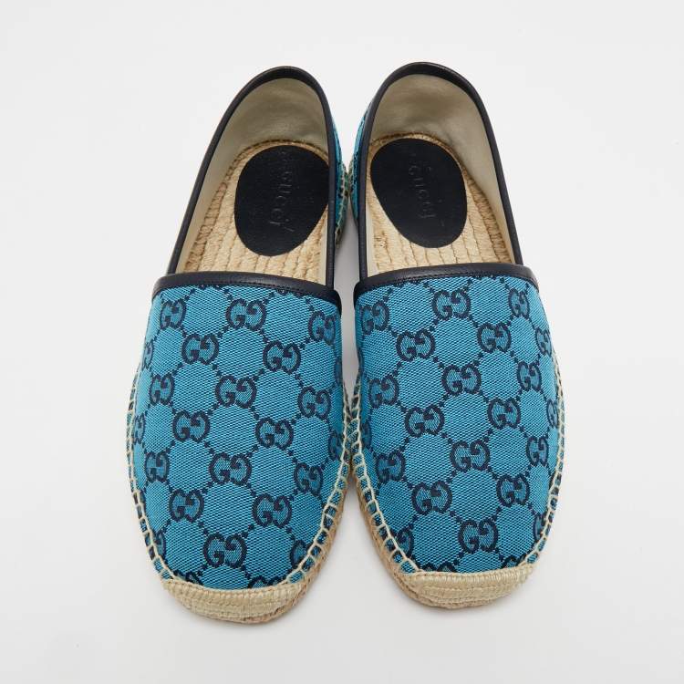 Pre Owned Gucci Blue  GG Canvas And Leather Slip On Espadrille Flats Size 41
