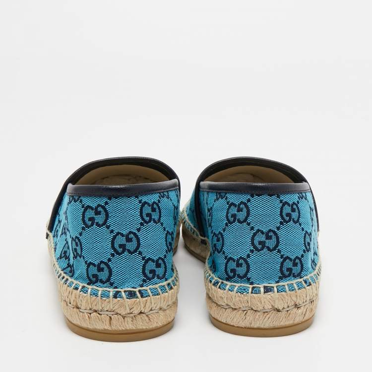 Pre Owned Gucci Blue  GG Canvas And Leather Slip On Espadrille Flats Size 41