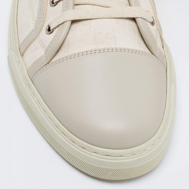 Pre Owned Gucci White/Grey GG Canvas and Leather Low Top Sneakers Size 43