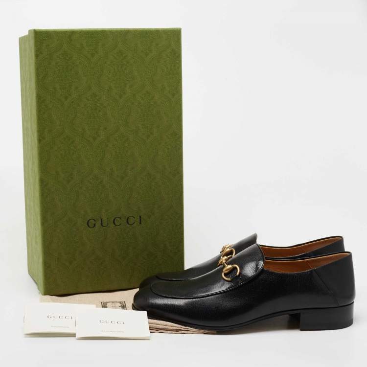 Pre Owned Gucci Black Leather Jordaan Horsebit Slip On Loafers Size 43