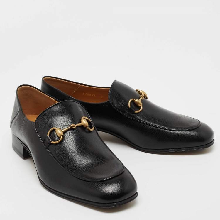 Pre Owned Gucci Black Leather Jordaan Horsebit Slip On Loafers Size 43