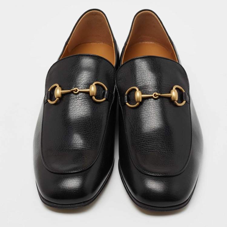 Pre Owned Gucci Black Leather Jordaan Horsebit Slip On Loafers Size 43