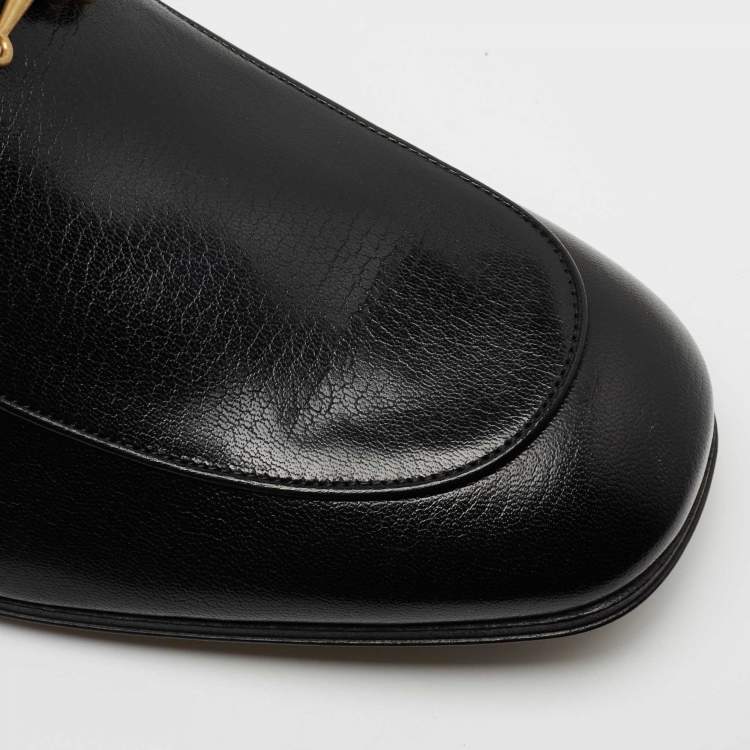 Pre Owned Gucci Black Leather Jordaan Horsebit Slip On Loafers Size 43