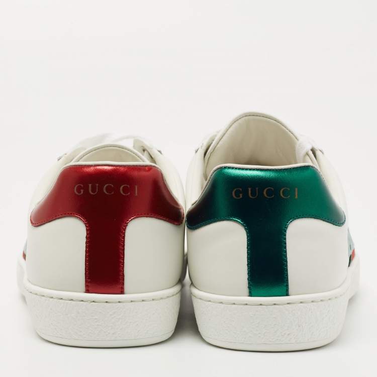 Pre Owned Gucci White Leather Gucci Band Embroidery Ace Sneakers Size 39.5