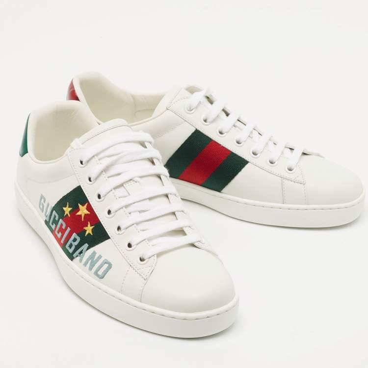 Pre Owned Gucci White Leather Gucci Band Embroidery Ace Sneakers Size 39.5