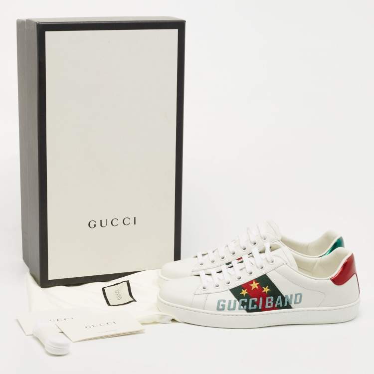 Pre Owned Gucci White Leather Gucci Band Embroidery Ace Sneakers Size 39.5