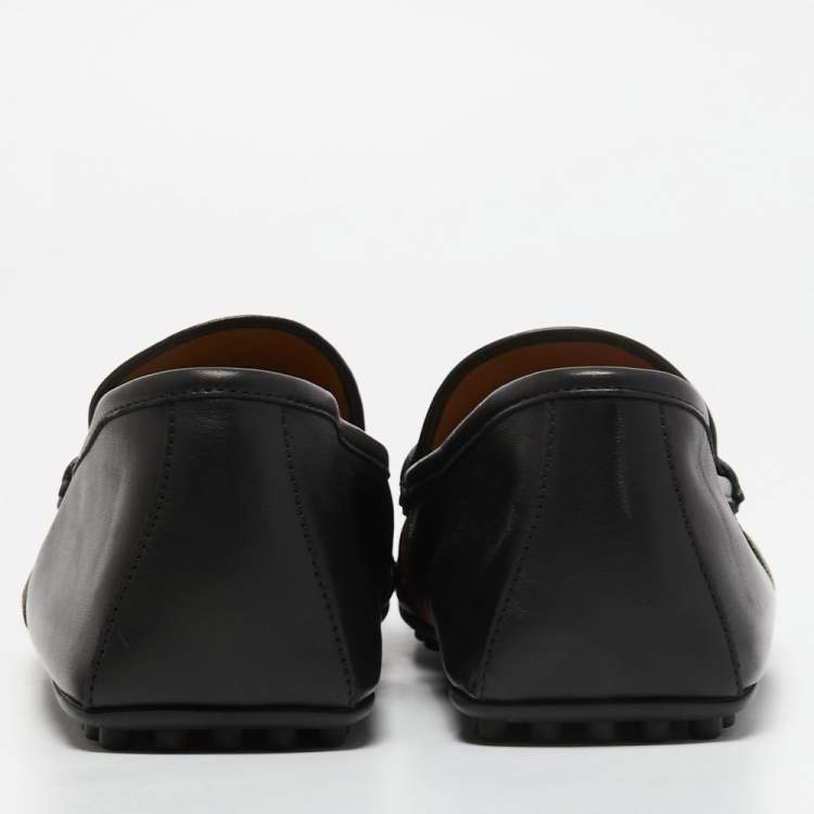 Pre Owned Gucci Black Leather Web Detail Penny Slip On Loafers Size 46