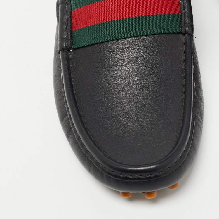 مملوكة مسبقًا Gucci Black Leather Web Slip On Loafers Size 42