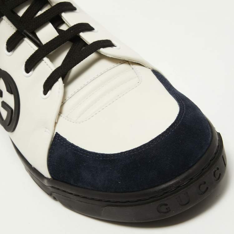 Pre Owned Gucci Navy Blue/White Suede and Leather CC Low Top Sneakers Size 43.5