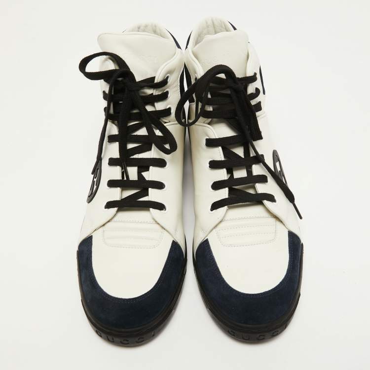 Pre Owned Gucci Navy Blue/White Suede and Leather CC Low Top Sneakers Size 43.5