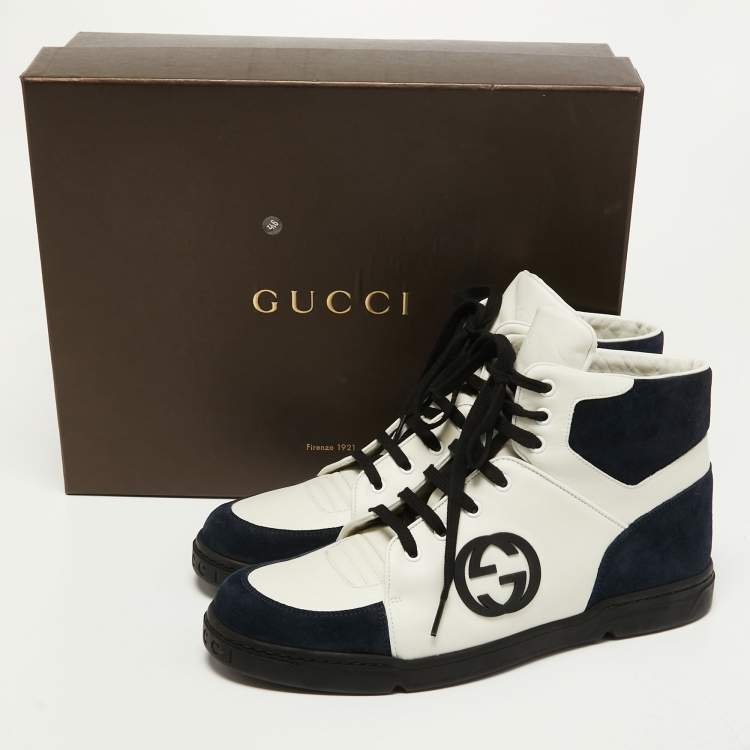 Pre Owned Gucci Navy Blue/White Suede and Leather CC Low Top Sneakers Size 43.5