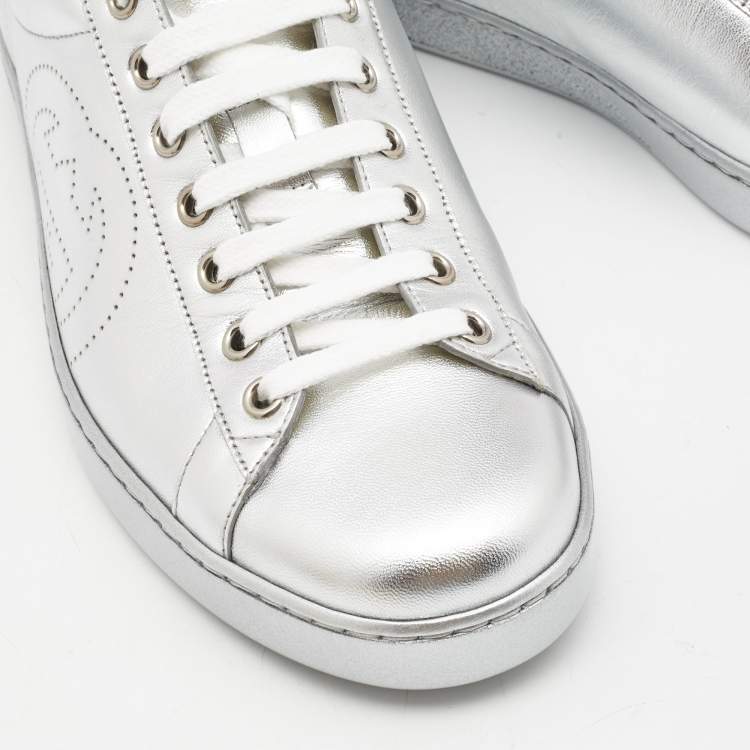 Pre Owned Gucci Silver Leather Ace Low Top Sneakers Size 41
