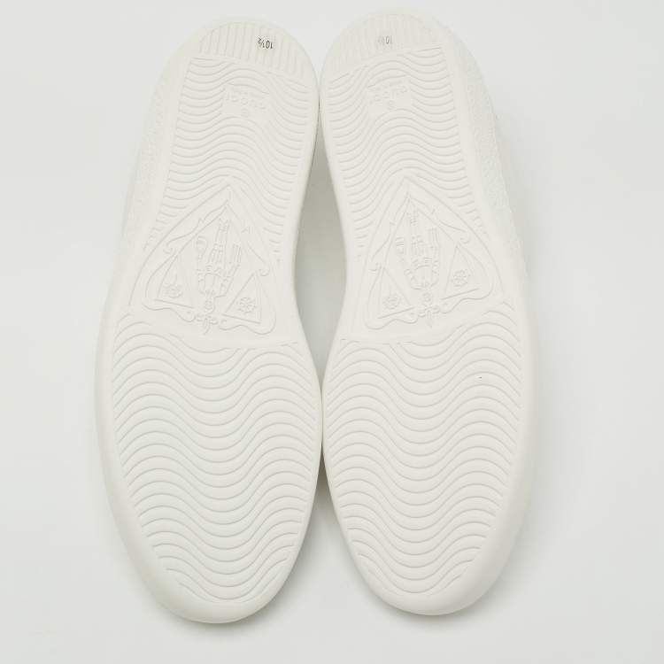 Pre Owned Gucci White Perforated Interlocking G Leather Ace Sneakers Size 44.5