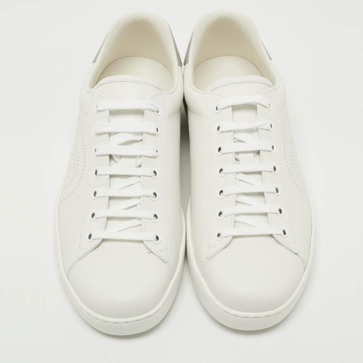 Pre Owned Gucci White Perforated Interlocking G Leather Ace Sneakers Size 44.5