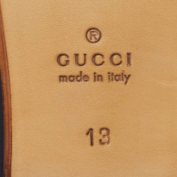 Pre Owned Gucci Navy Blue/Black Leather Jordaan Loafers Size 47