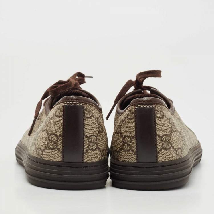Pre Owned Gucci Beige/Brown Supreme Canvas And Leather Cap Toe Low Top Sneakers Size 44