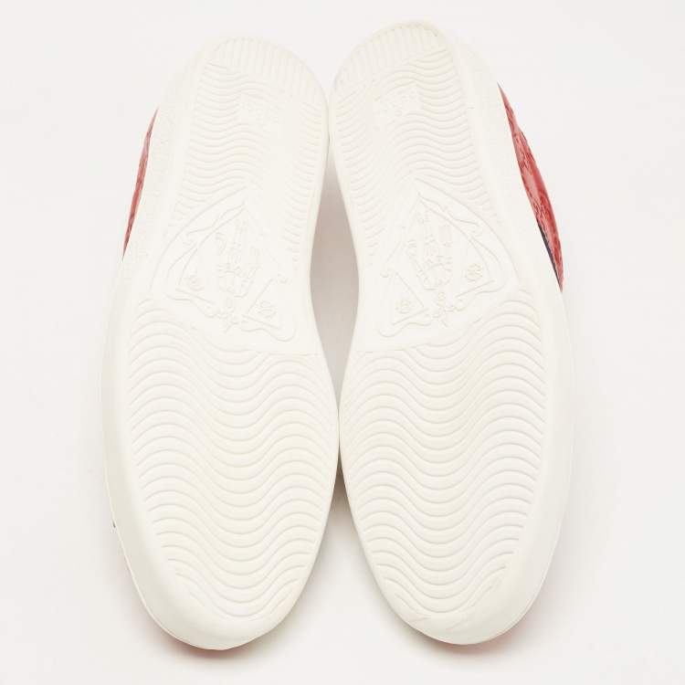 Pre Owned Gucci Red Guccissima Leather Ace Low Top Sneakers Size 44.5