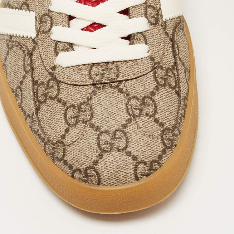 Pre Owned Adidas x Gucci Beige/Brown GG Canvas Gazelle Low Top Sneakers Size 44