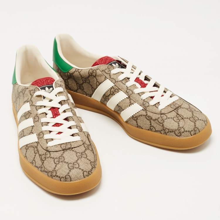Pre Owned Adidas x Gucci Beige/Brown GG Canvas Gazelle Low Top Sneakers Size 44