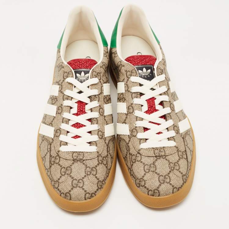 Pre Owned Adidas x Gucci Beige/Brown GG Canvas Gazelle Low Top Sneakers Size 44